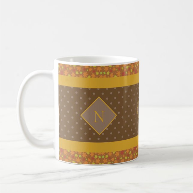 Mug Feuilles de automne modernes Monogramme Polka Brow (Gauche)