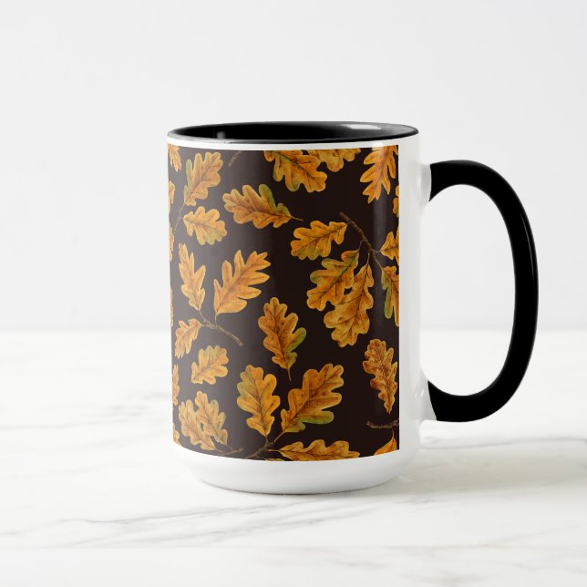 Mug Feuilles de chêne automnal sur brun foncé (Droite)