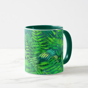 Mug Feuilles de fougères, design floral, verdure, bleu