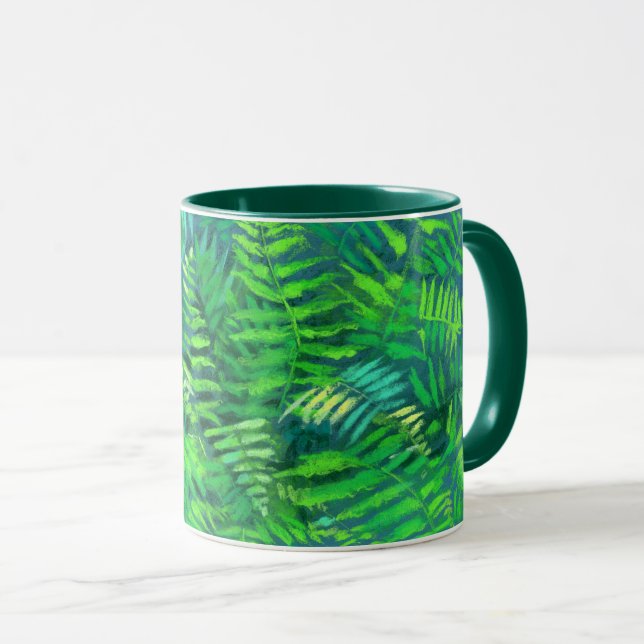 Mug Feuilles de fougères, design floral, verdure, bleu (Devant droit)