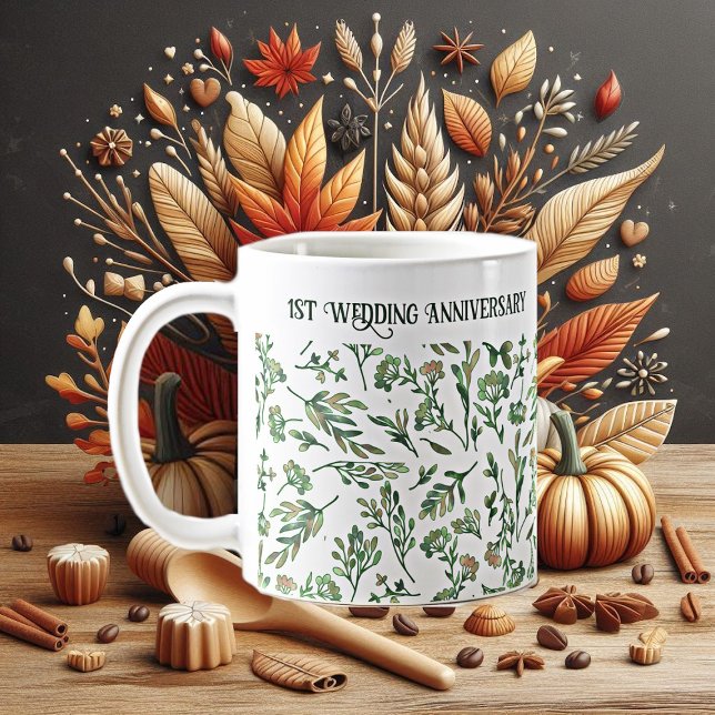 Mug Feuilles de la forêt de printemps Fleurs sauvages  (Spring Forest Leaves Wild flowers Cute Anniversary Coffee Mug)