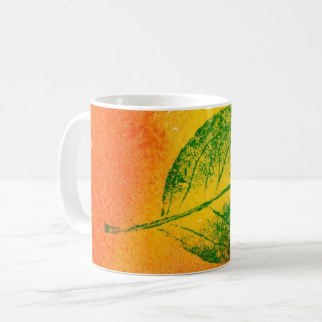 Mug Feuilles de la nature Imprimer vert sur orange, po (Devant gauche)