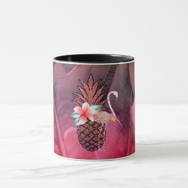 Mug Feuilles de palmier deananas pailleté tropical ros (Centre)