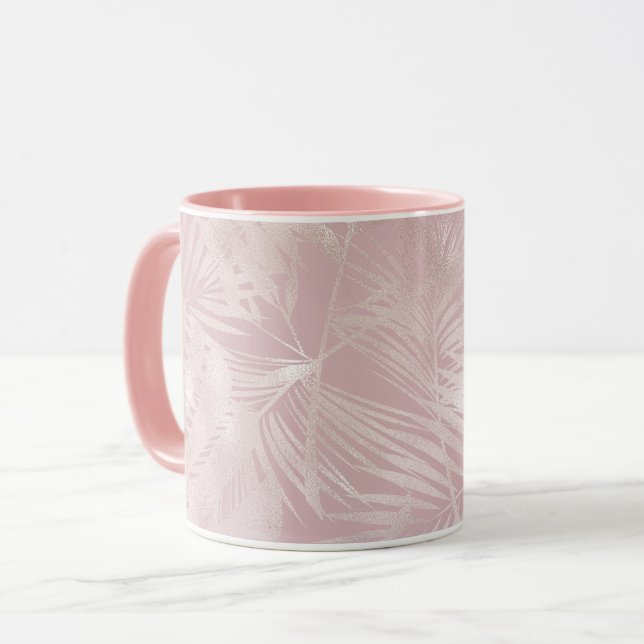 Mug Feuilles de palmier tropical botanique rose or ros (Devant gauche)