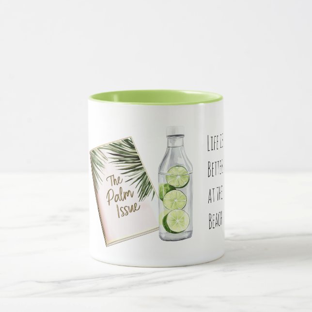 Mug Feuilles de palmier tropical Citrons blancs verts  (Centre)