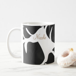 Mug Feuilles de palmier tropical noir Été chic d'île
