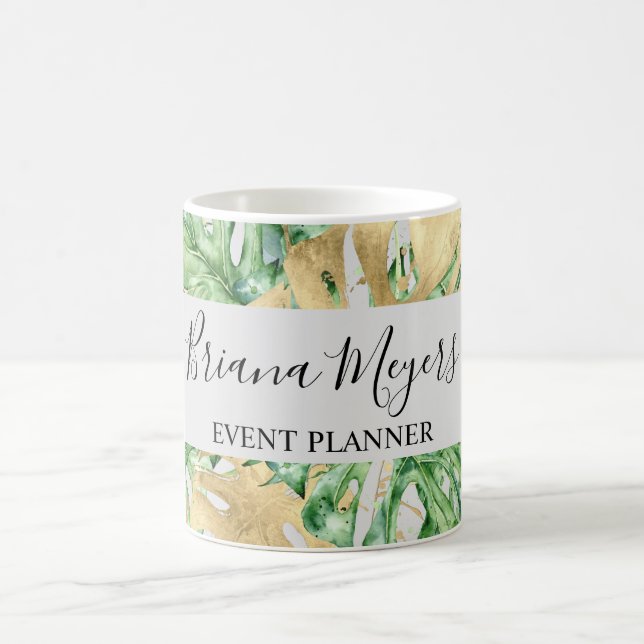 Mug Feuilles de palmier tropicales dorées à l'aquarell (Centre)