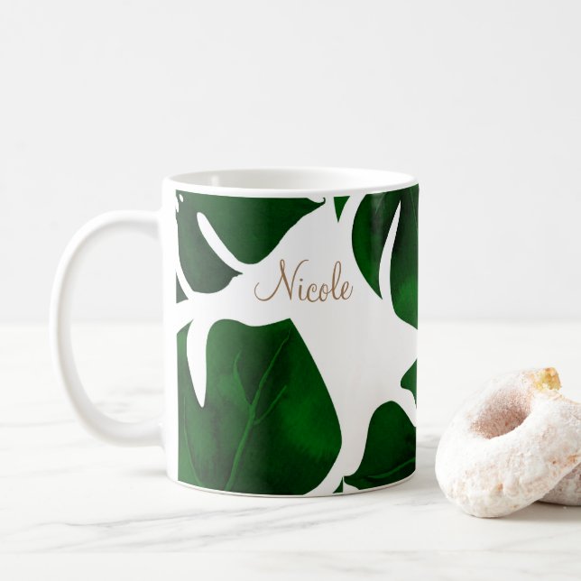 Mug Feuilles de palmier tropicales vert foncé été île  (Avec donut)