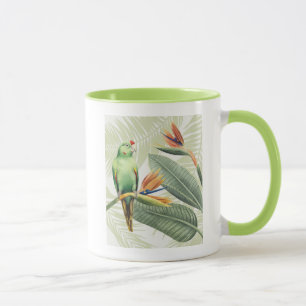 Mug Feuilles de palmiers à oiseaux verts