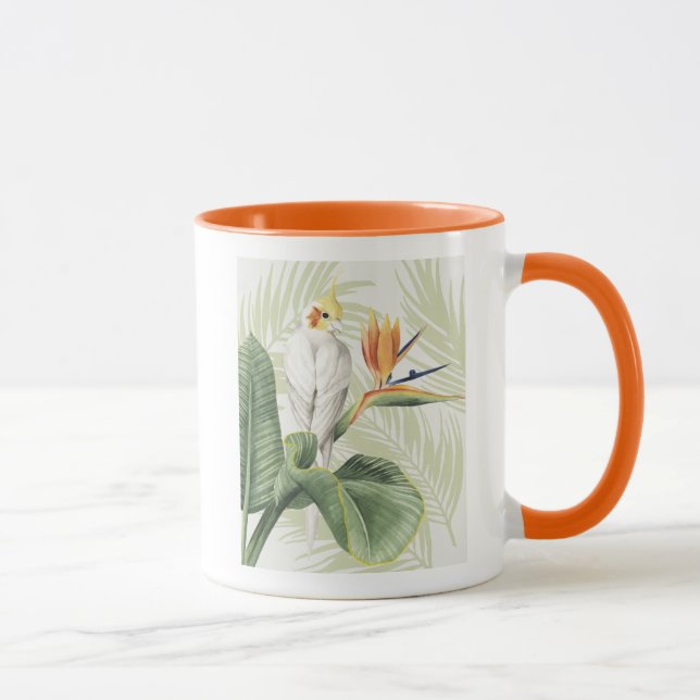 Mug Feuilles De Palmiers Avec Oiseau Blanc (Droite)