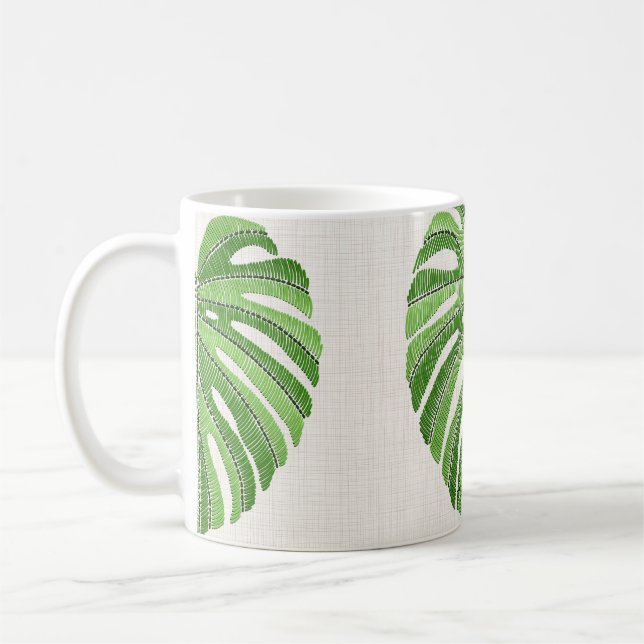 Mug Feuilles de palmiers brodés. Monstère tropicale ve (Gauche)