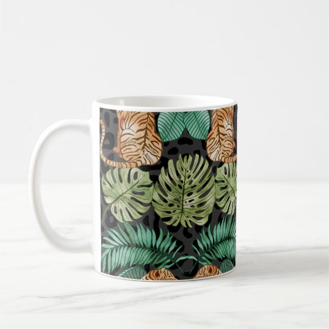 Mug Feuilles de tigres : Aquarelle Jungle sans joint. (Gauche)