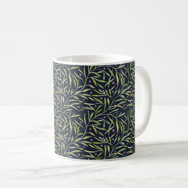 Mug Feuilles de vignes vertes sereines avec des fleurs (Devant droit)