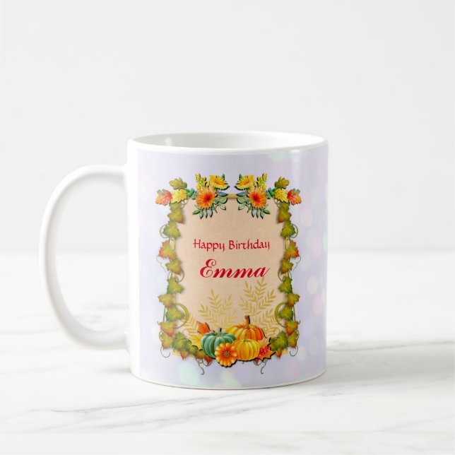 Mug Feuilles d'érable, citrouilles et fleurs vibrantes (Gauche)