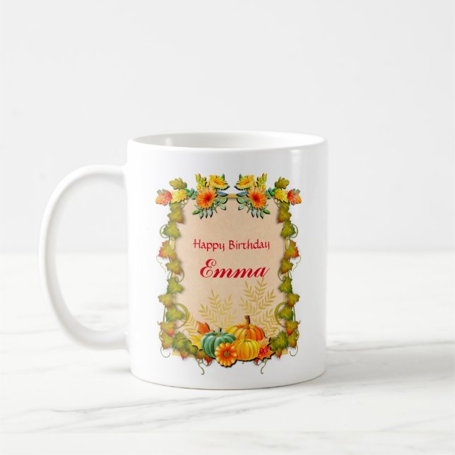 Mug Feuilles d'érable, citrouilles et fleurs vibrantes (Gauche)