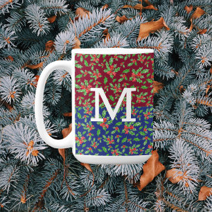 Mug Feuilles et baies de houx de Noël rouge et vert