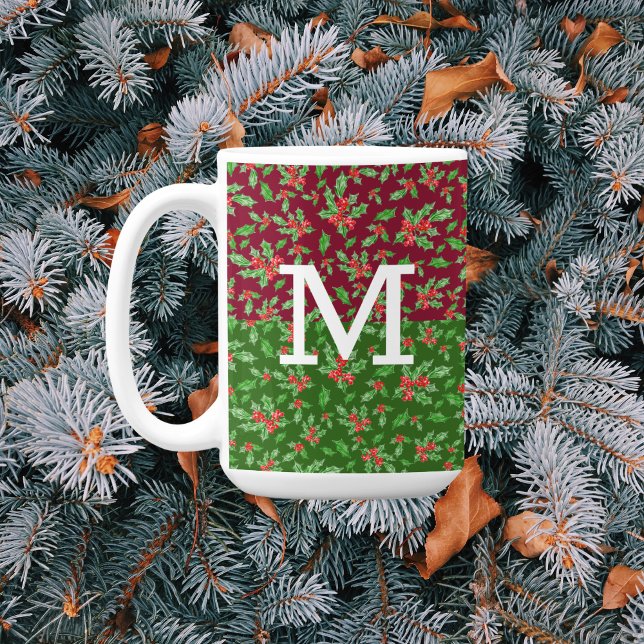 Mug Feuilles et baies de houx de Noël rouge et vert (Créateur téléchargé)