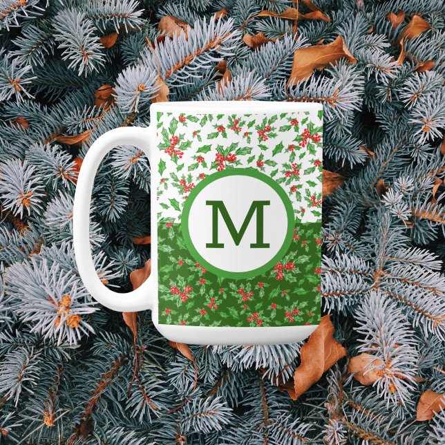 Mug Feuilles et baies de houx de Noël rouge et vert (Créateur téléchargé)