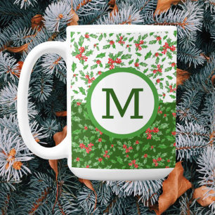 Mug Feuilles et baies de houx de Noël rouge et vert