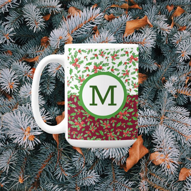 Mug Feuilles et baies de Noël rouges et verts (Créateur téléchargé)