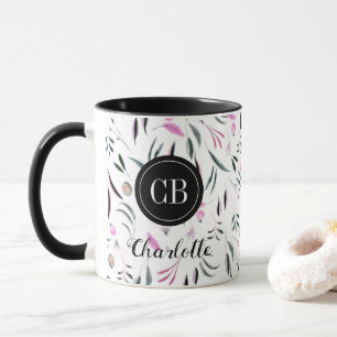 Mug Feuilles et fruits roses et verts Monogramme et no