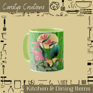 Mug Feuilles Flamant rose et Palm