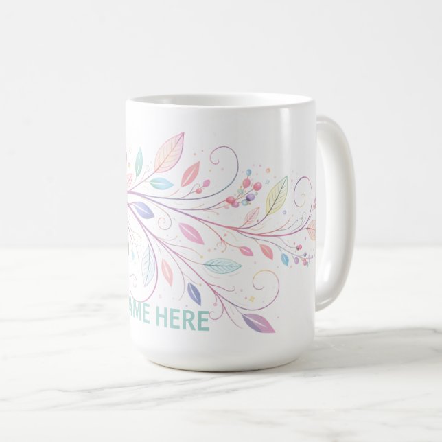Mug Feuilles Florales Délicates (Devant droit)