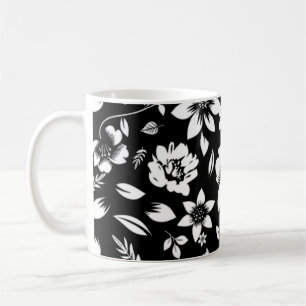 Mug Feuilles Florales Modernes Noir Blanc qui Volent