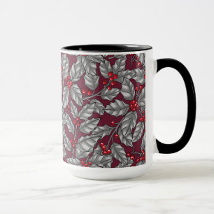 Mug Feuilles gris sur rouge foncé