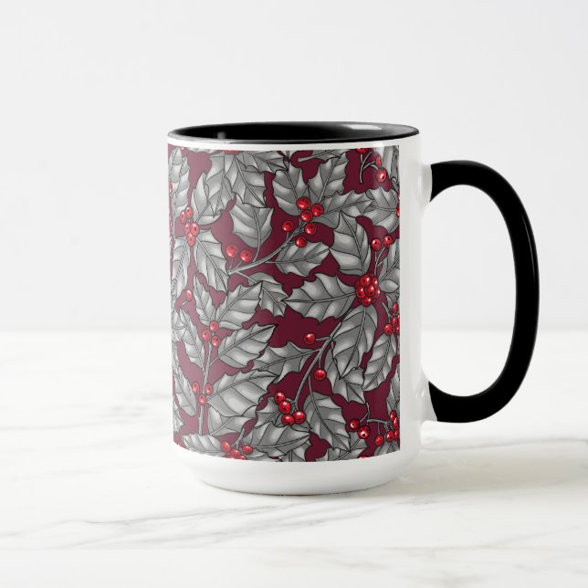 Mug Feuilles gris sur rouge foncé (Droite)