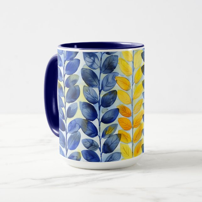 Mug Feuilles jaune et bleu (Devant gauche)