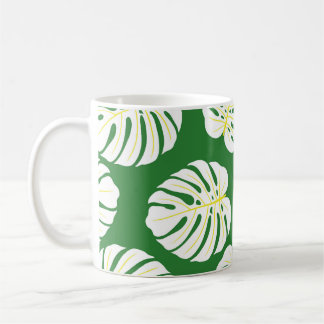 Mug Feuilles Monstera, Vintage vert foncé.