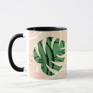 Mug feuilles, monstres, rose, vert, tropical, palme