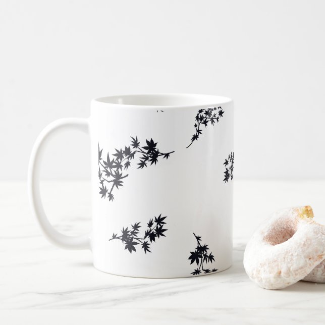 Mug Feuilles noirs et blancs (Avec donut)