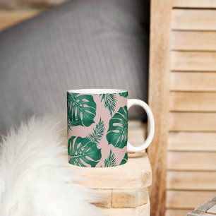 Mug Feuilles Pink & Green Palm sans couture Motif
