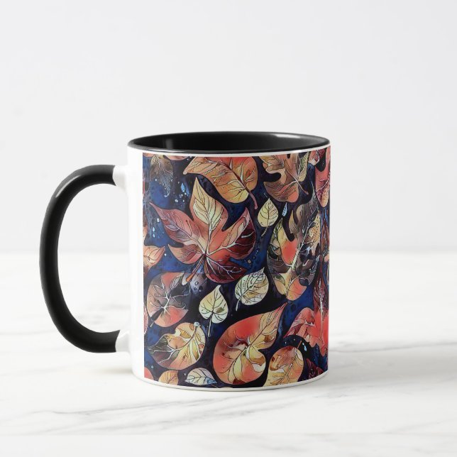 Mug Feuilles sur Minuit – Motif Botanique Abstrait (Gauche)