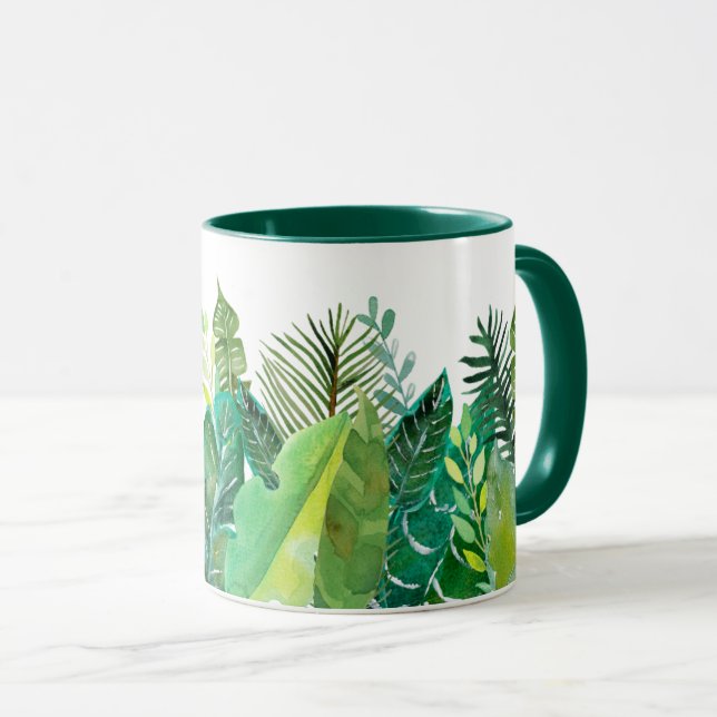 Mug Feuilles tropicales vertes (Devant droit)