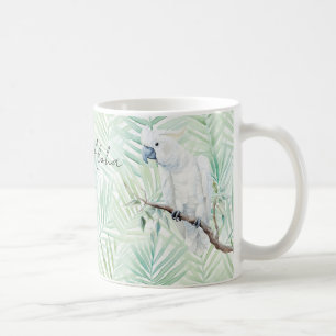 Mug Feuilles Tropicales Vertes Oiseau Blanc Aloha