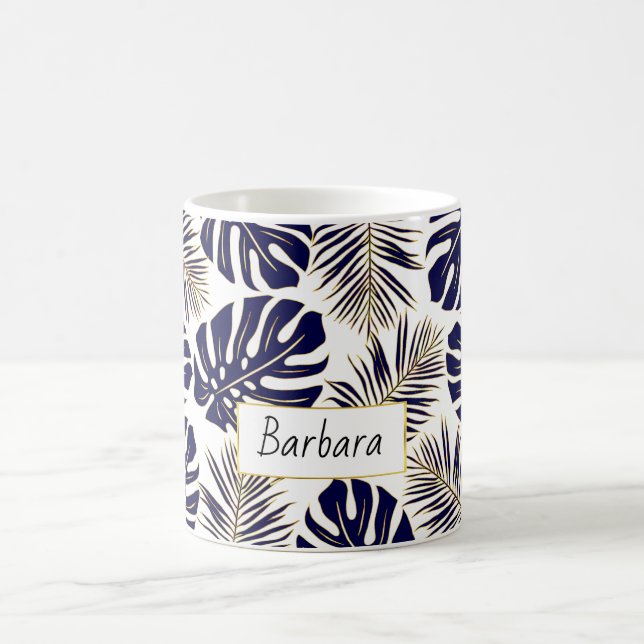 Mug Feuilles tropicaux bleu marine et or (Centre)