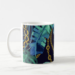Mug Feuilles tropicaux, chaînes d'or, sans soudure.