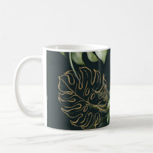 Mug Feuilles Tropicaux en or : Aquarelle foncée
