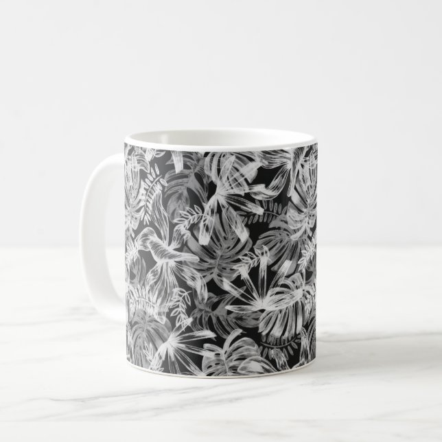Mug Feuilles tropicaux noirs et blancs (Devant gauche)