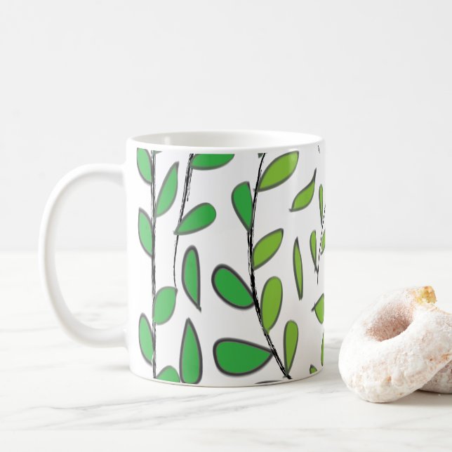 Mug Feuilles Vertes Aquarelle (Avec donut)