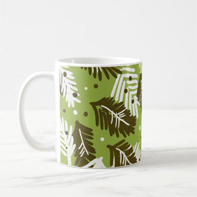 Mug Feuilles Vertes Blanches : Motif Conifères (Gauche)