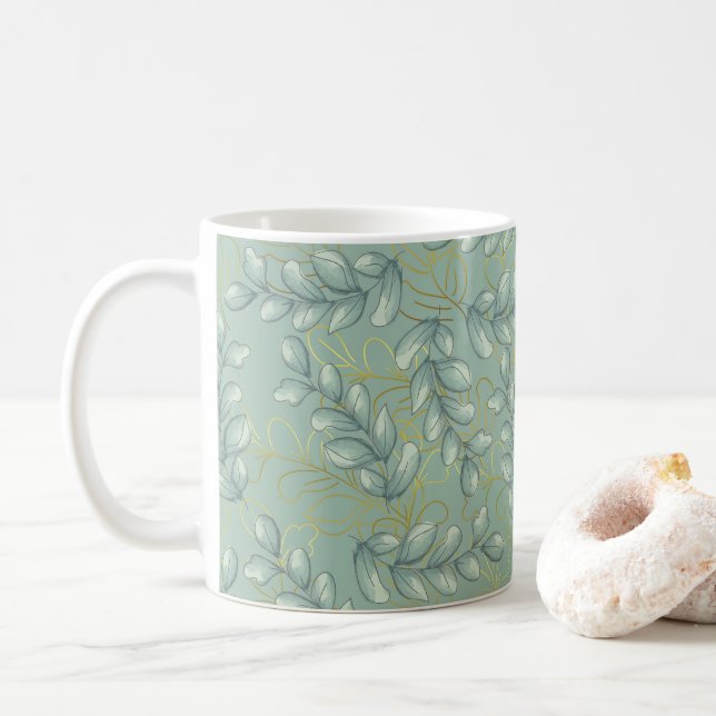 Mug Feuilles vertes et dorées (Avec donut)
