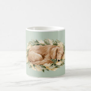 Mug Feuilles Vertes Jaunes Tombent Chien Endormi