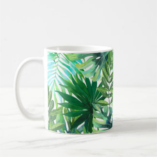 Mug Feuilles verts tropicaux, Aquarelle transparente.