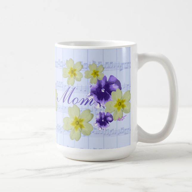 Mug Feutre de fleurs mauve et jaune doux Musique maman (Droite)