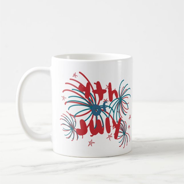 Mug Feux d'artifice 4 juillet Étoiles Gribouillis (Gauche)