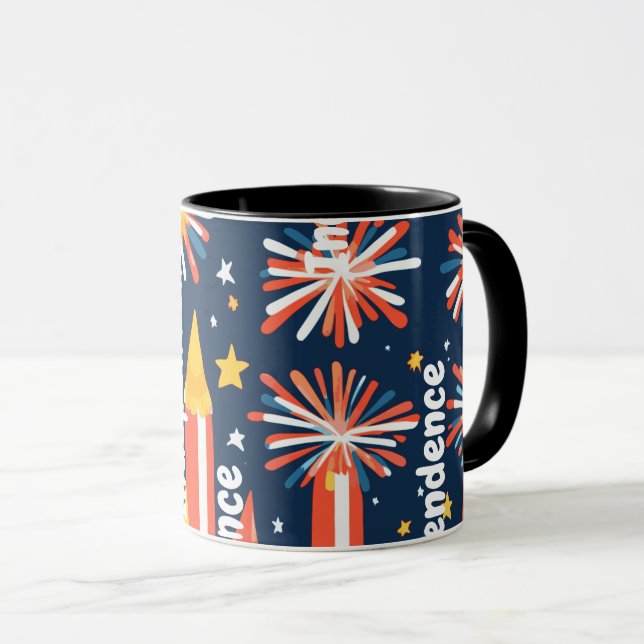 Mug Feux d'artifice et Étoiles et Lune sur Fond Noir (Devant droit)
